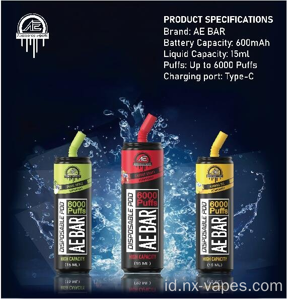Penjualan panas AE Bar Disposable Vape Device 6000PUFFS