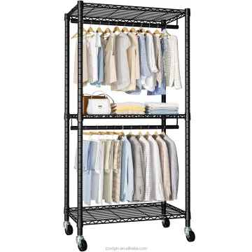 Adjustable Black Clothing Garment Rack: Freestanding Closet Wardrobe on Metal Frame