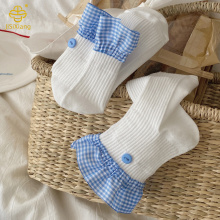 한국 스타일 격자 무늬 레이스 버튼 짧은 튜브 양말 트렌디 한 양말