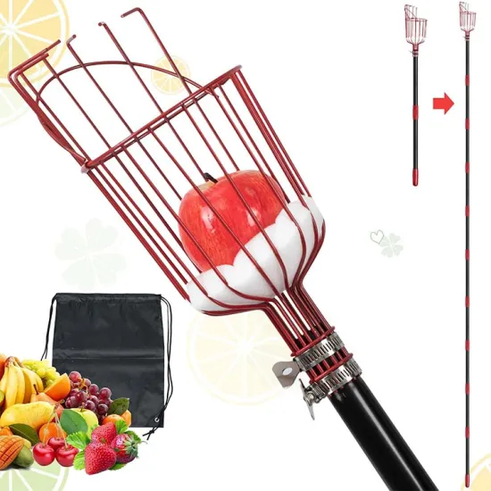 Stainless Steel Adjustable Fruit Picker with Telescopic Pole and Basket: Efficient Harvesting Tool