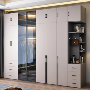 Customized Wooden Wardrobe with Glass Door and Clothes Storage