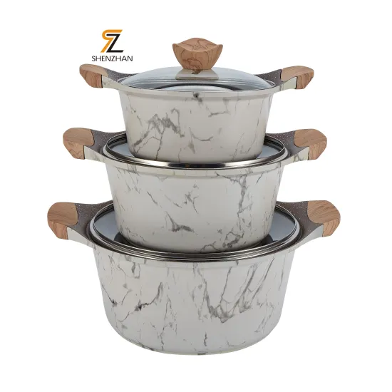 High-Quality Granite Marble Non-Stick Coating Die-Cast Aluminum Kitchen Cookware Set: Soup Pot with Lid