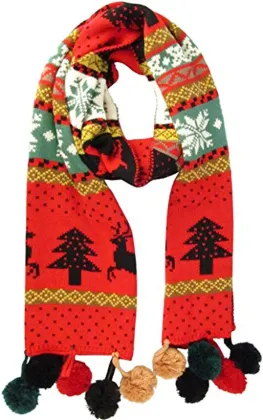 knitted warm pompom deer scarf for christmas
