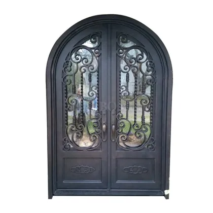 Wrought Iron Exterior Door with Glass and Wood
