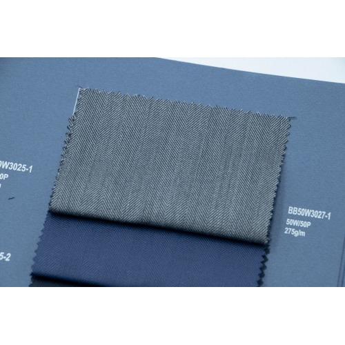Grey Herringbone 50% Wool Fabric
