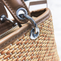fashionabla vävda handgjorda damväska handväska strandstråväskor med läderhandtag