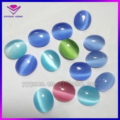 Cat eye gemstone, glass loose bead, blue cat's eye stone