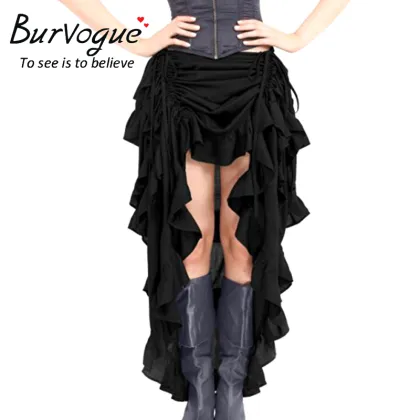 Burvogue Victorian Style Black Gothic Long Steampunk Corset Skirts Costumes Wholesale