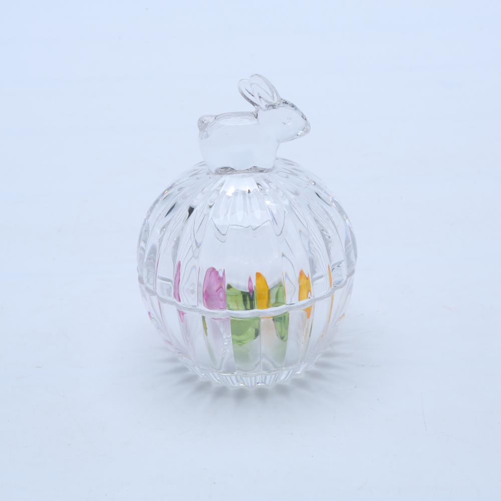 Ribbed Bunny Clear Glass Candy Jar With Lid