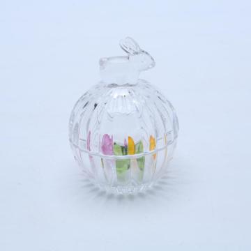 Bunny Shapped Handle Ribbed Clear Glass Candy Jar With Lid