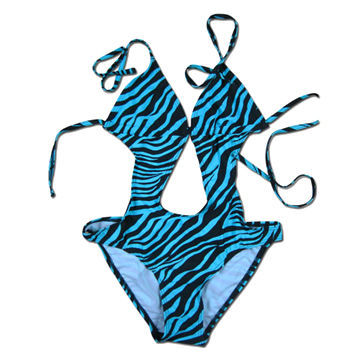 Ladies' Swimwear, Printing Fabric Tie Neck, Made of 80% Nylon and 20% Spandex, Double Layer Crotch