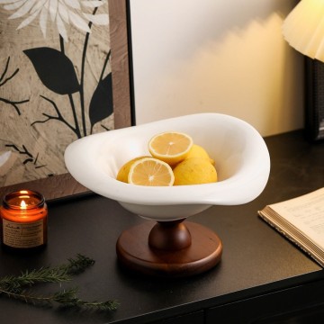Retro Ceramic Fruit Plate - Wooden High-end Light Luxury Home Decor