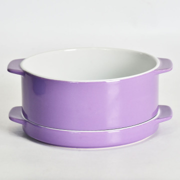 Kitchen round ceramic baking dish with lid