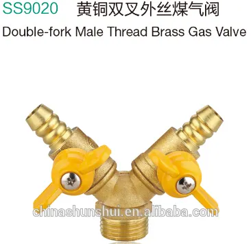 Forged Double-fork Femal Male Thread brass gas ball valve with butterfly SS9020