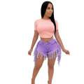 High Waist Tassels around hem Short