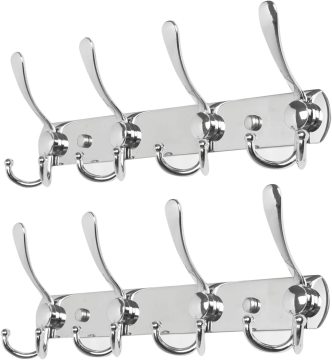 Metal Robe Rail Rack with Flared Tri-Hooks for Coats, Hats, and Towels