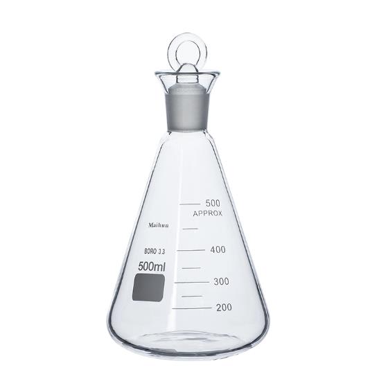 グラウンドインガラスストッカー50mlを備えたErlenmeger Flask