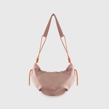 Sac à bandoulière hobo sport en nylon rose avec fermeture éclair