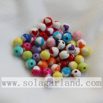 Beautiful Ball Solid Opaque Jewelry Acrylic Beads With Heart Shape On It