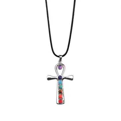 Healing 7 Chakra Beads Cross Meditation Yoga Pendant Fit Neacklace