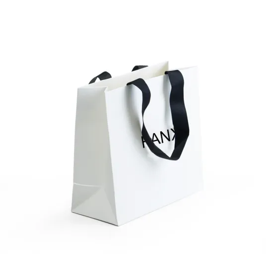 Coated Paper Bag With Black Ribbon Shopping Bag