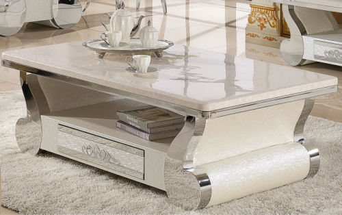 2014 newest stylish Leather coffee table with marble top B1061