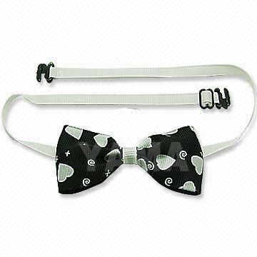 Black and White Hearted Bow Tie with 2.8-inch Width, Color Fastness upto 4 Level