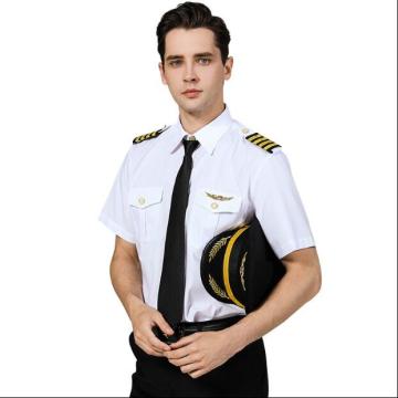 Aircraft Captain uniform Pilot shirt Summer Men Military blouse White
