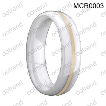 Domed White ceramic rings with golden copper / stainless steel inlaid