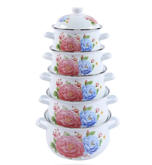 18-26cm Yiwu Wholesales Full Flower Decal Cast Iron Enamel Pot Casserole Set