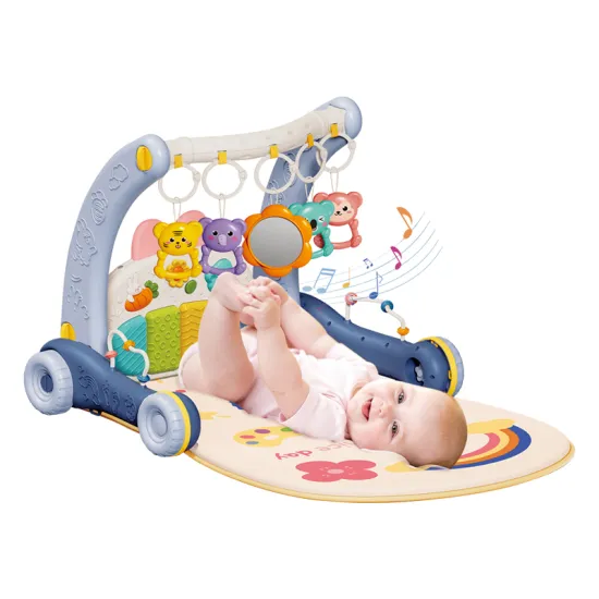 Musical Padded Baby Activity Gym Mat with 2-in-1 Push Walker and Hanging Animals