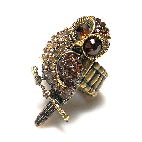 New arrival! vintage quality alloy gold owl shape finger ring,zinc alloy stretch ring,crystal ring