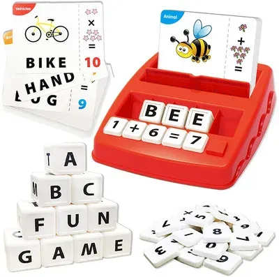 2 in 1 letter vocabulary learning machine 32 cards/10 letter cubes/20 number blocks words educational game learning machine