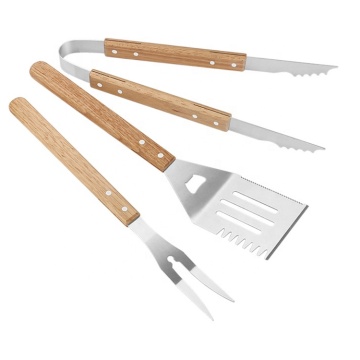 JinHaiYue 3pcs Eco-friendly Wooden Handle BBQ Barbecue Set Grill Tools - Portable Outdoor Cooking Essentials