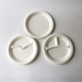 10″ Round Fiber 2-Compartment Compostable Bagasse Plates