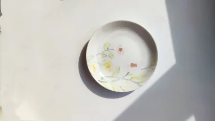 Porcelain rendered coffee cups, plates, bread plates