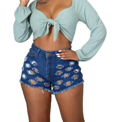 Customized High-Waisted Stretch Denim Shorts for Women