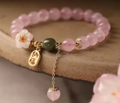 Pink Crystal Hand String Hotan Jade Beads