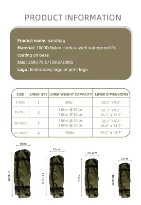 Professional Grade 1000D Nylon Cordura Weight Lifting Sandbag for Fitness and Exercise
