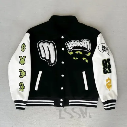 Custom Embroidery Genuine Leather Varsity Jacket with Chenille Sleeves