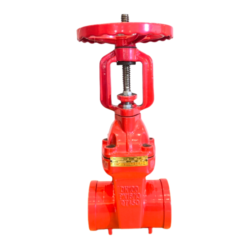 Grooved soft seal gate valve rising stem