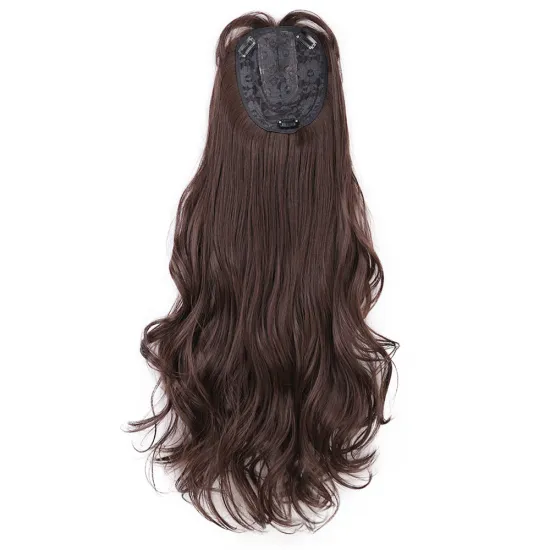Vigorous Curly Wavy Synthetic Clip in Topper Ponytail Hair Extensions Synthetic Hairpiece with Air Bangs for Women