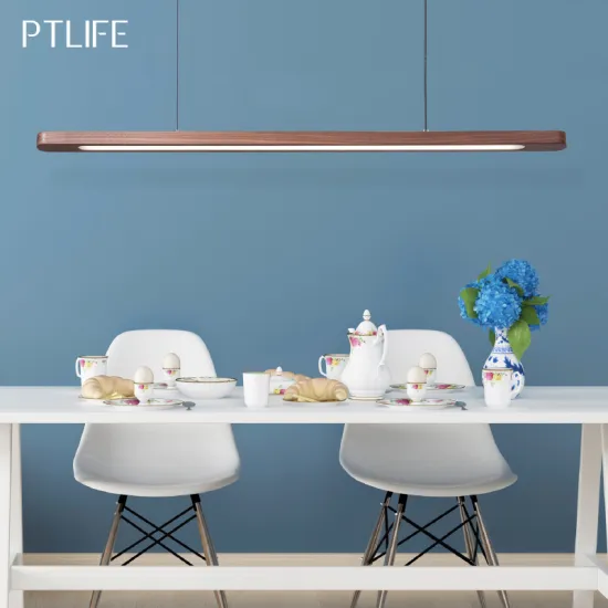 Nordic Wood LED Pendant Lights Modern Oval Long Strip Ceiling Lamp for Restaurant Bar Office Kitchen Dining Living Room