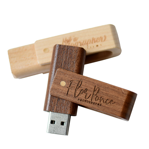 Unidade flash USB giratória de madeira suíça