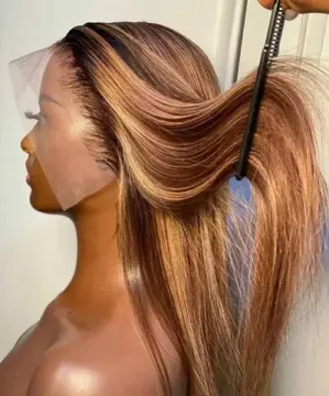 SPARK Piano 30 Inch Long Straight Brown 13X4 Transparent Lace Highlighted Human Hair Wigs 10a Highlight Body Wave Hair Full Wig