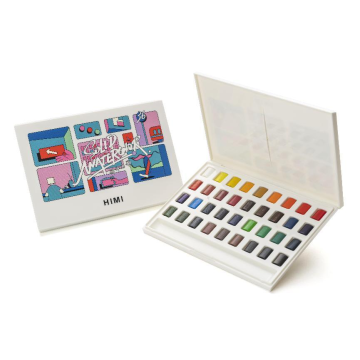HIMI MIYA Non-Toxic Multi-Color Solid Watercolor Travel Kit Set, 24 Colors