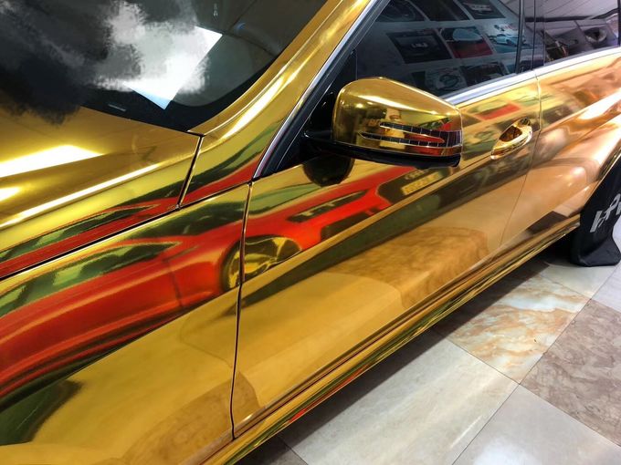 Trilayers polimerică PVC Trilayers Chrome Car Body Paint Oglindă auriu Wrap Vinil 0