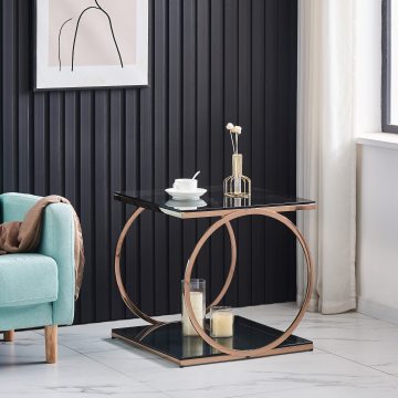 Vidro de mesa lateral de canto em ouro rosa de camada dupla