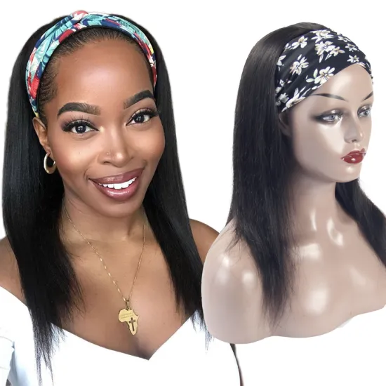 brazilian 100 real human hair wig with band, straight human black hair wig