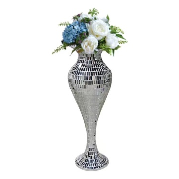 Silver Mirror Mosaic Fiber Glass Vase - Table Top Wedding Centerpiece